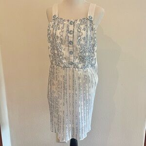 ModCloth by KAS New York Women’s Large Light Blue & White Pleated Skirt Dress